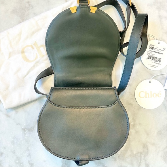 Chloe Marcie Small Saddle Suede Bag in Night Forest Green - Picture 6 of 13